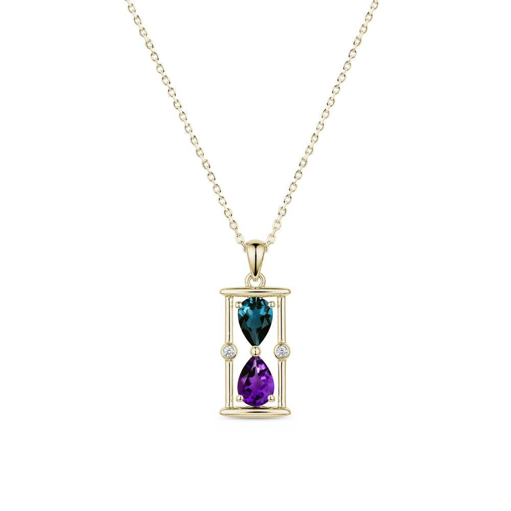 Pear Cut Citrine and Emerald Hourglass Pendant Necklace - LUO Jewelry #gemstone_Amethyst and London Blue Topaz