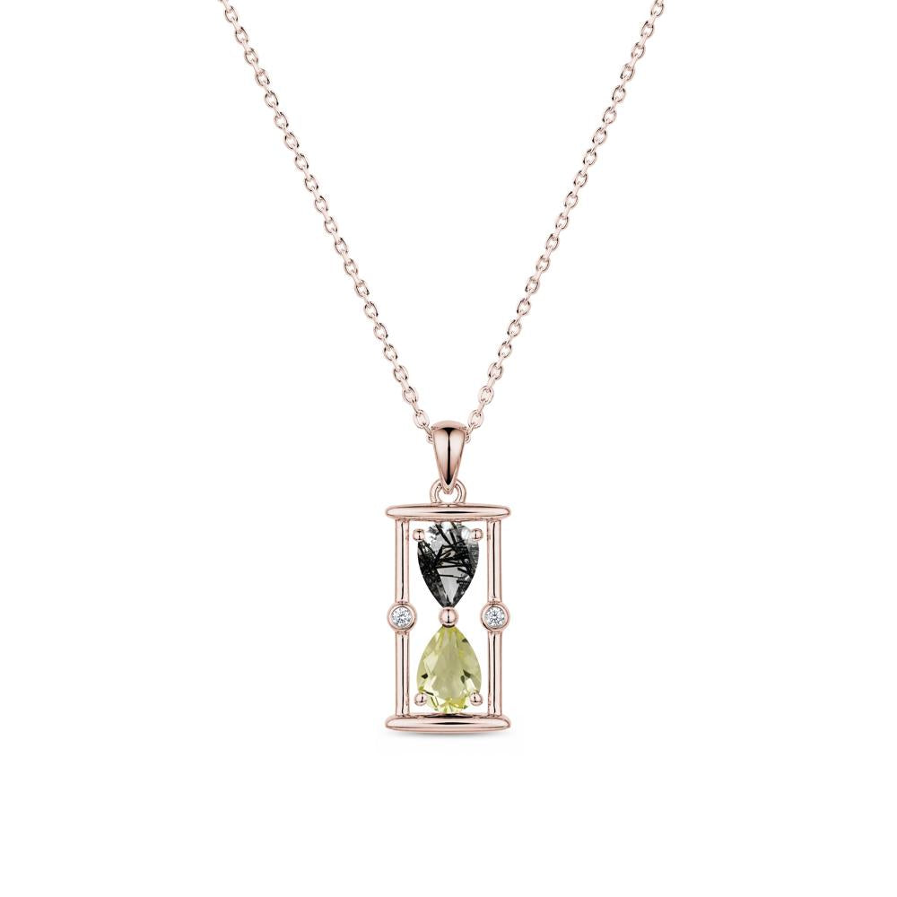 Pear Cut Citrine and Emerald Hourglass Pendant Necklace - LUO Jewelry #gemstone_Black Rutilated Quartz and Lemon Quartz
