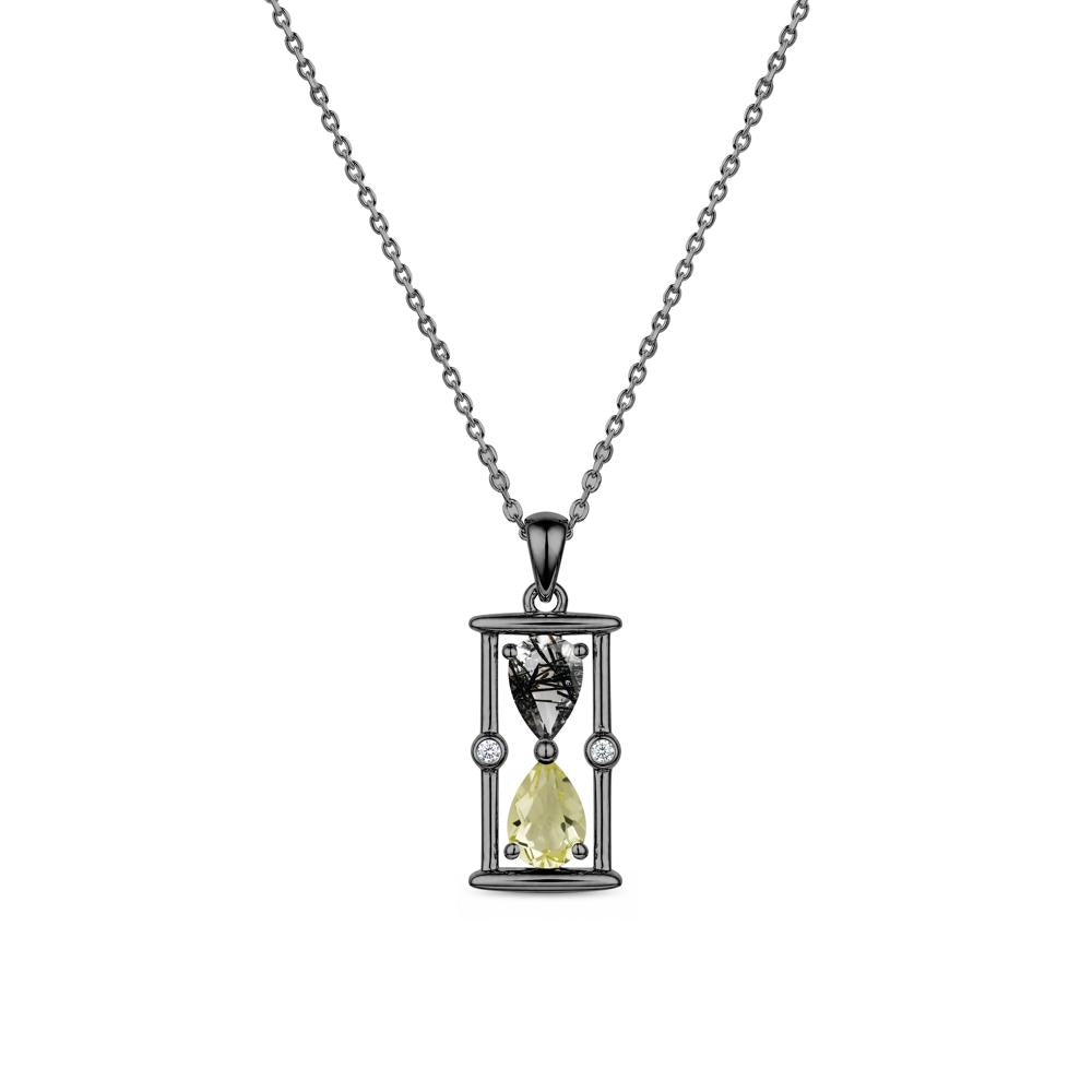 Pear Cut Citrine and Emerald Hourglass Pendant Necklace - LUO Jewelry #gemstone_Black Rutilated Quartz and Lemon Quartz