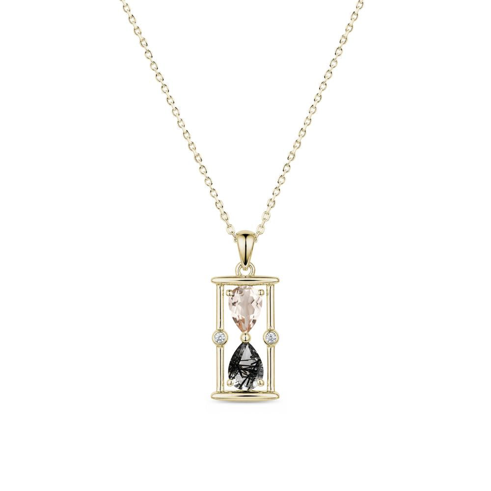 Pear Cut Citrine and Emerald Hourglass Pendant Necklace - LUO Jewelry #gemstone_Black Rutilated Quartz and Morganite