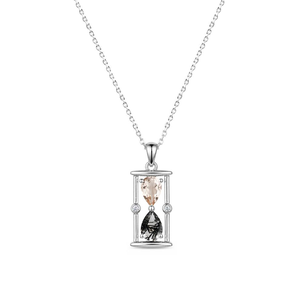 Pear Cut Citrine and Emerald Hourglass Pendant Necklace - LUO Jewelry #gemstone_Black Rutilated Quartz and Morganite