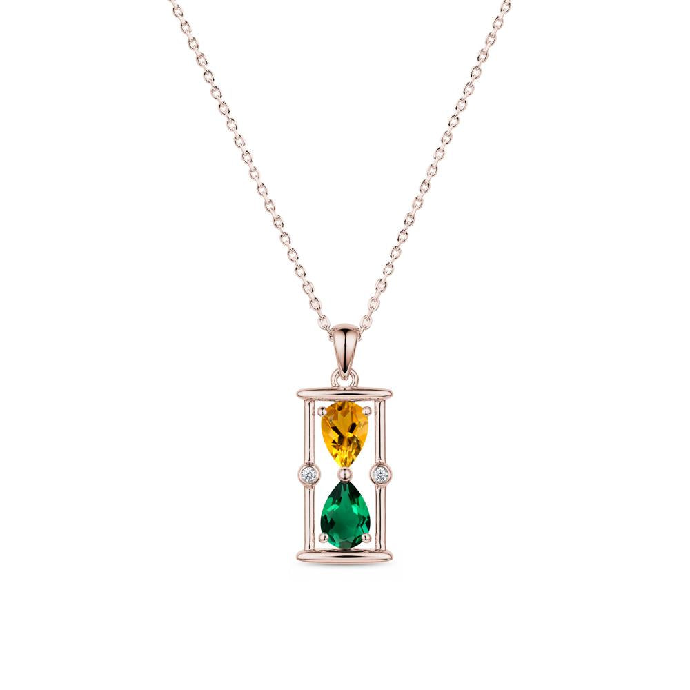 Pear Cut Citrine and Emerald Hourglass Pendant Necklace - LUO Jewelry #gemstone_Citrine and Emerald
