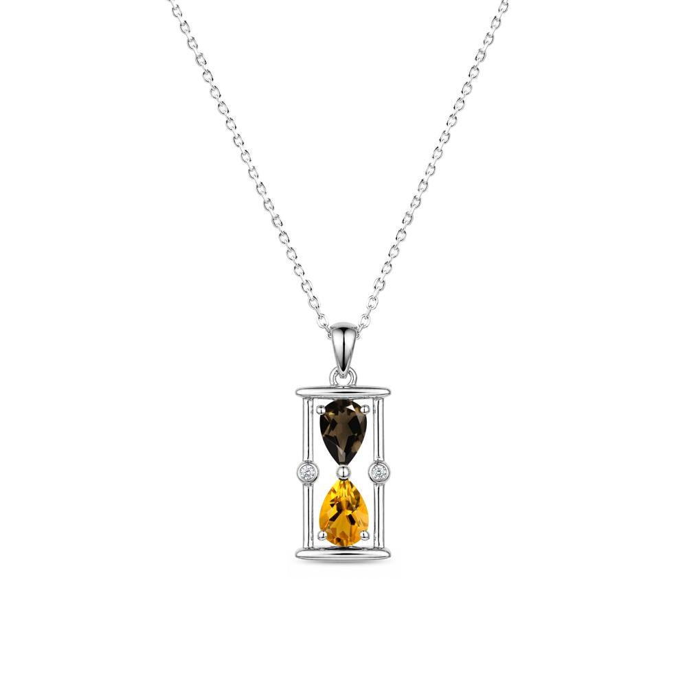 Pear Cut Citrine and Emerald Hourglass Pendant Necklace - LUO Jewelry #gemstone_Citrine and Smoky Quartz