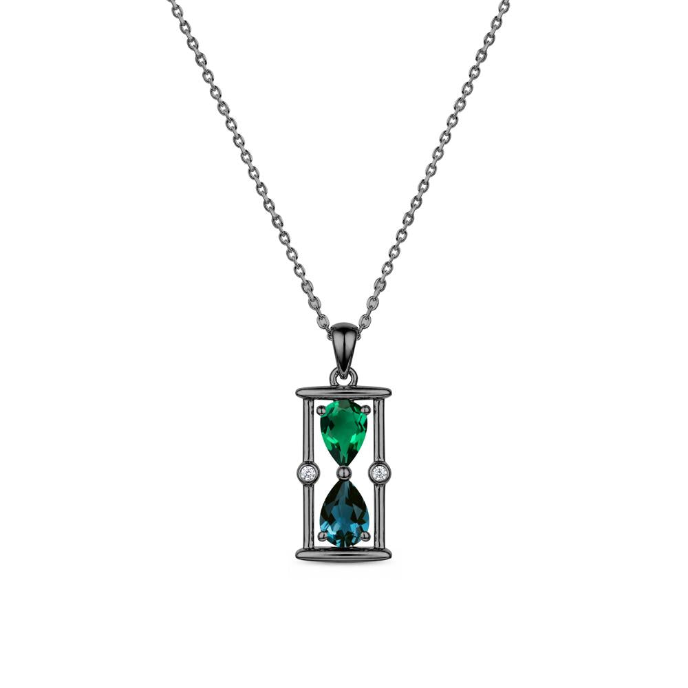 Pear Cut Citrine and Emerald Hourglass Pendant Necklace - LUO Jewelry #gemstone_Emerald and London Blue Topaz