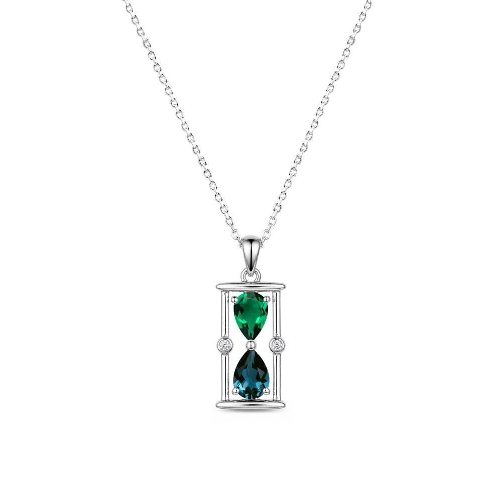 Pear Cut Citrine and Emerald Hourglass Pendant Necklace - LUO Jewelry #gemstone_Emerald and London Blue Topaz