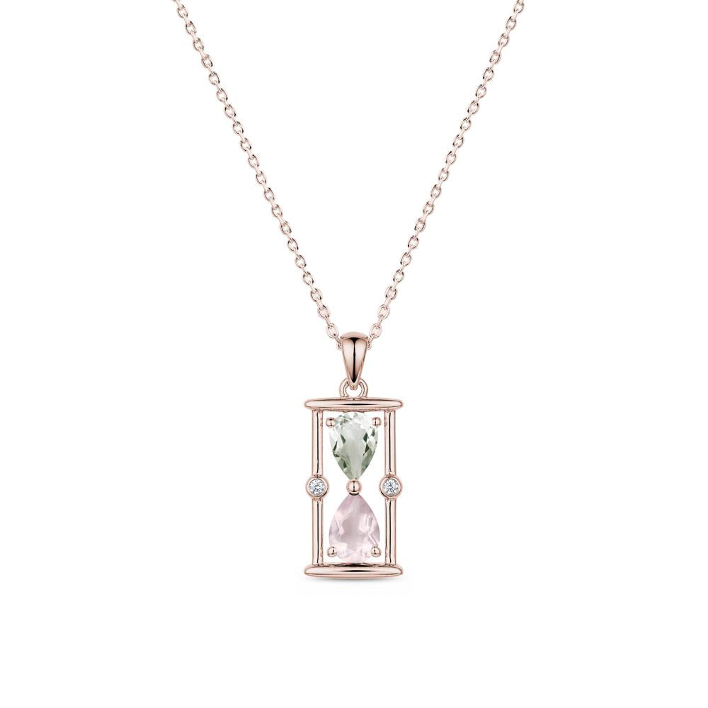 Pear Cut Citrine and Emerald Hourglass Pendant Necklace - LUO Jewelry #gemstone_Green Amethyst and Rose Quartz