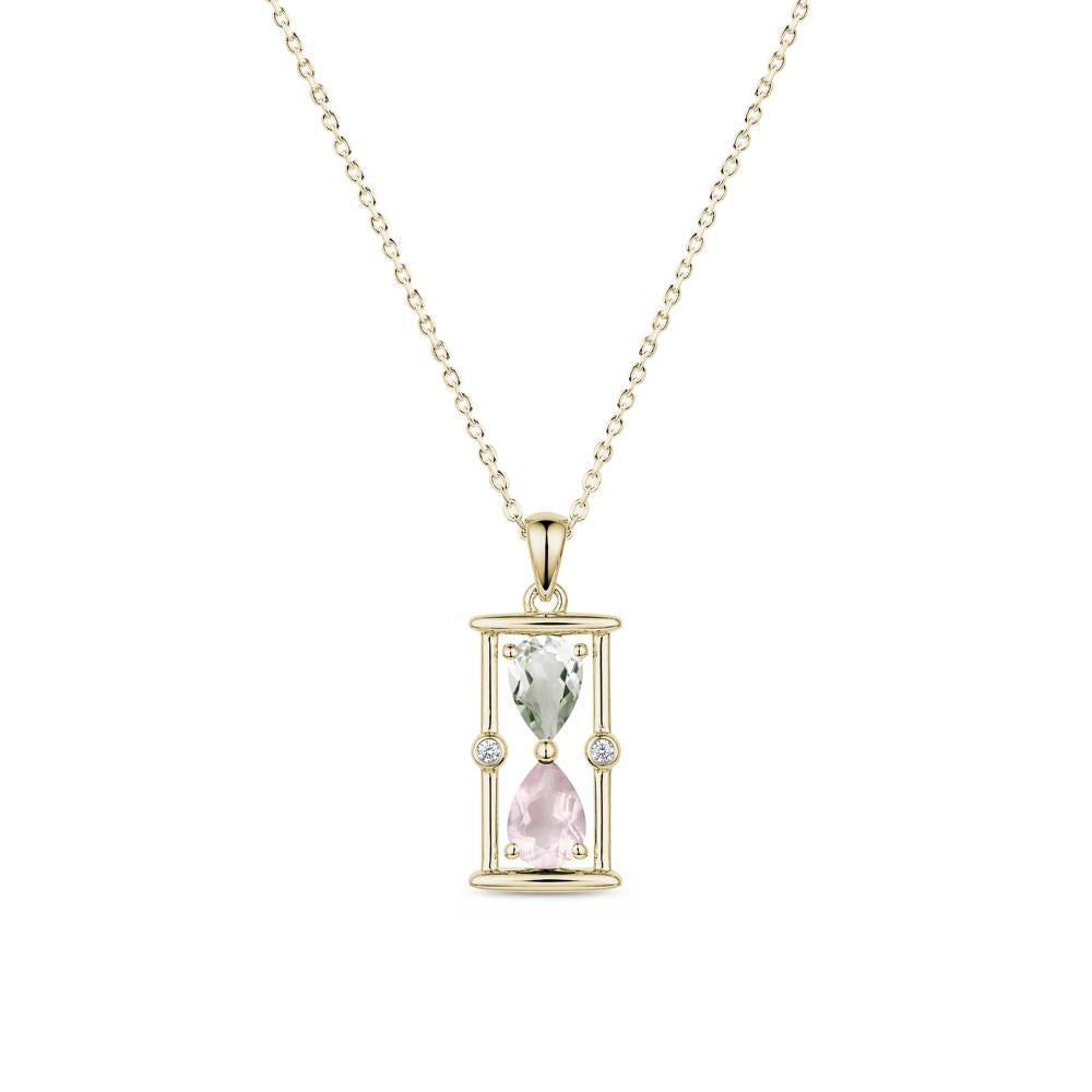 Pear Cut Citrine and Emerald Hourglass Pendant Necklace - LUO Jewelry #gemstone_Green Amethyst and Rose Quartz