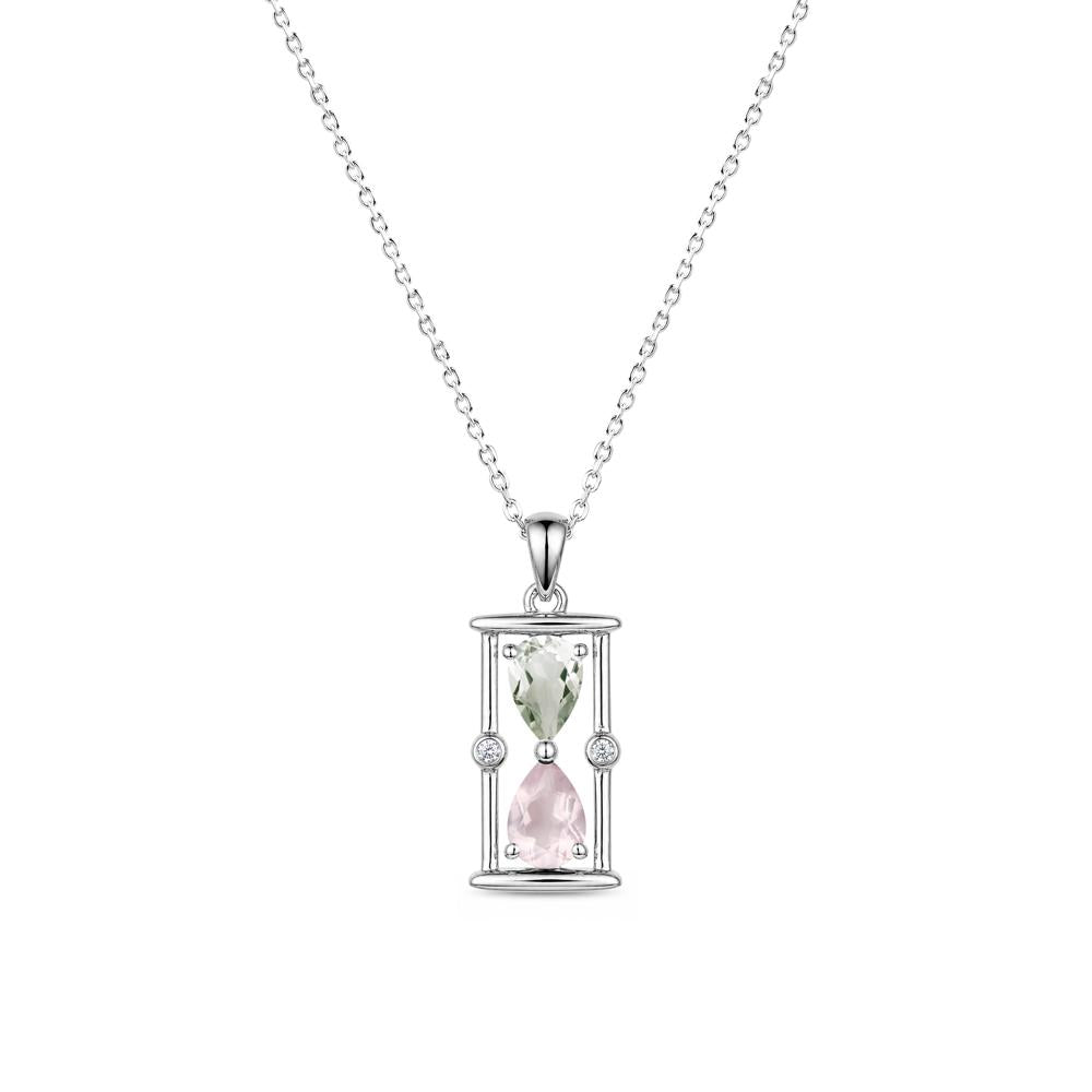 Pear Cut Citrine and Emerald Hourglass Pendant Necklace - LUO Jewelry #gemstone_Green Amethyst and Rose Quartz