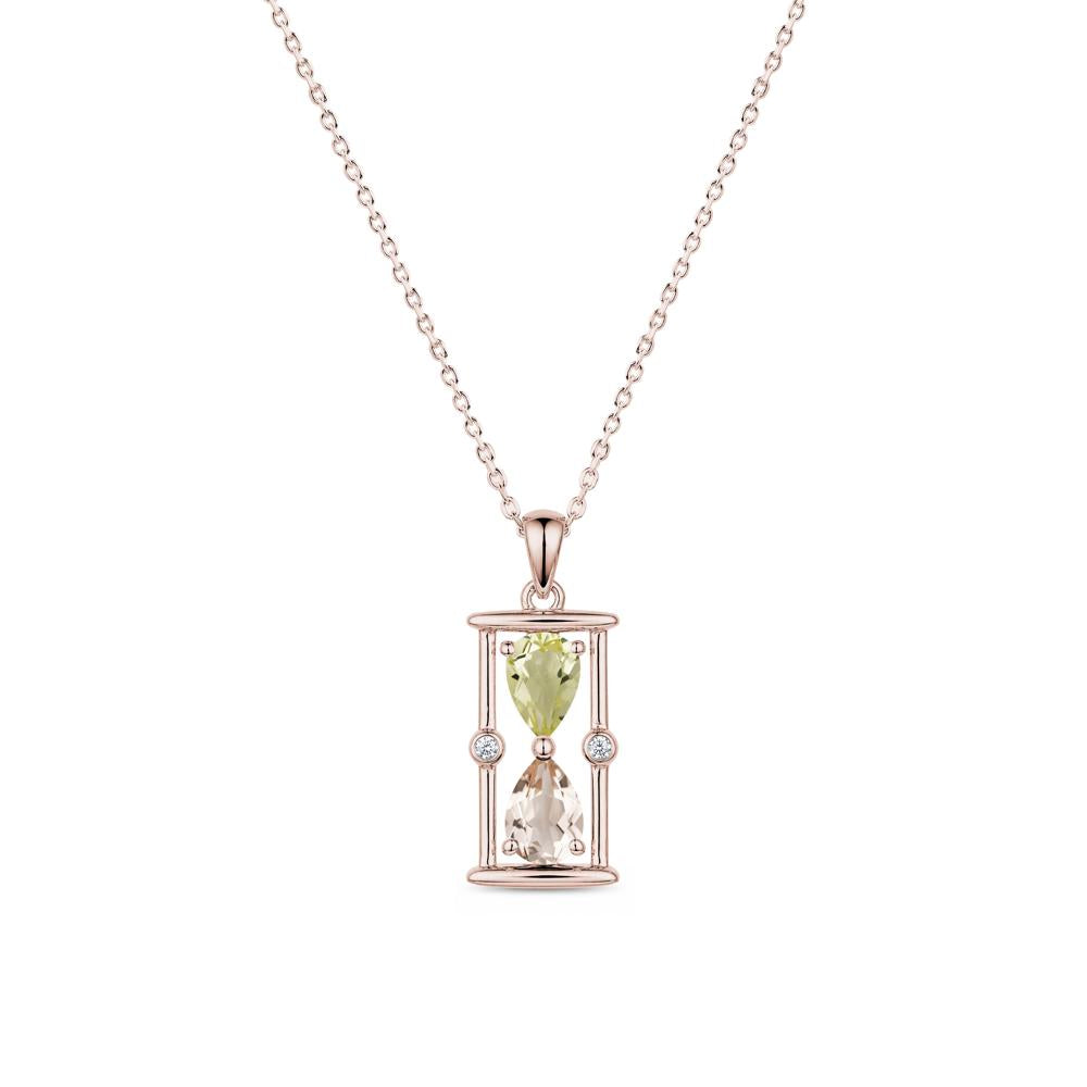 Pear Cut Citrine and Emerald Hourglass Pendant Necklace - LUO Jewelry #gemstone_Lemon Quartz and Morganite