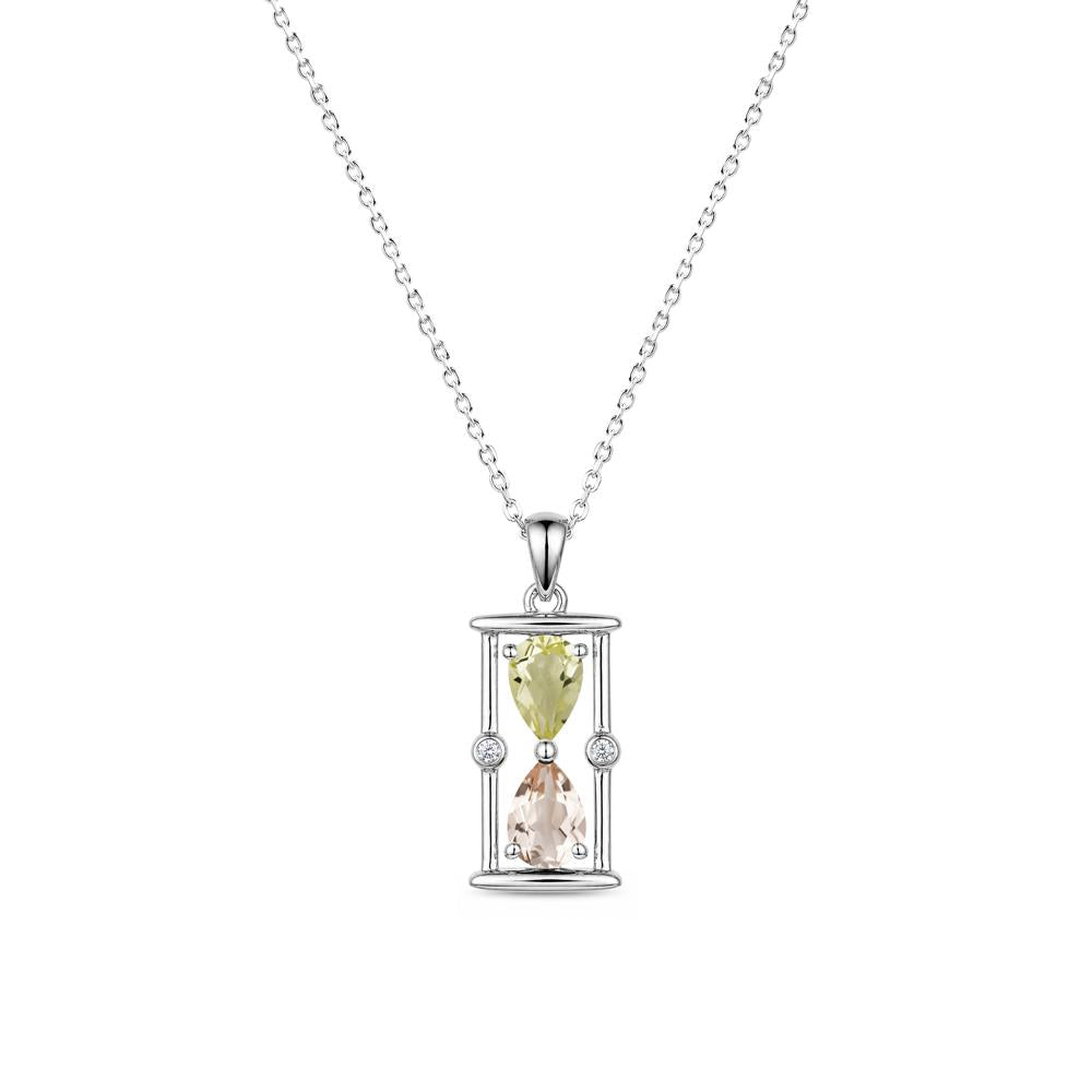 Pear Cut Citrine and Emerald Hourglass Pendant Necklace - LUO Jewelry #gemstone_Lemon Quartz and Morganite