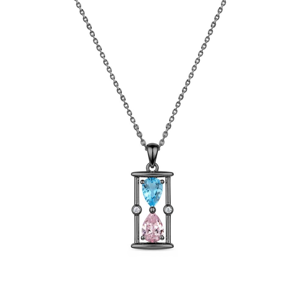 Pear Cut Citrine and Emerald Hourglass Pendant Necklace - LUO Jewelry #gemstone_Pink Cubic Zirconia and Swiss Blue Topaz