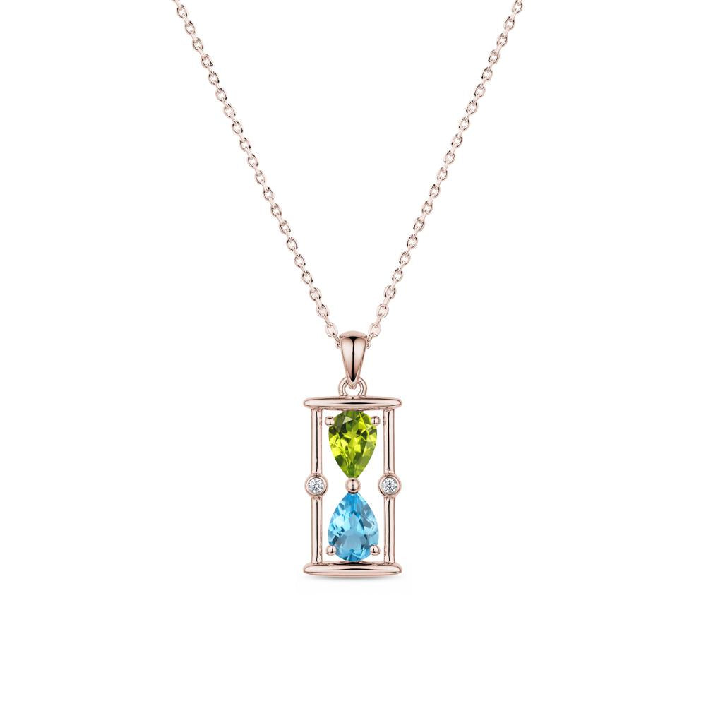 Pear Cut Citrine and Emerald Hourglass Pendant Necklace - LUO Jewelry #gemstone_Peridot and Swiss Blue Topaz