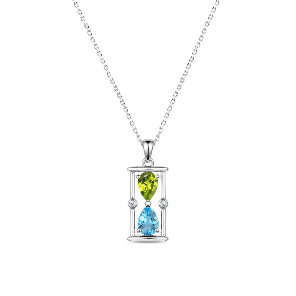 Pear Cut Citrine and Emerald Hourglass Pendant Necklace - LUO Jewelry #gemstone_Peridot and Swiss Blue Topaz