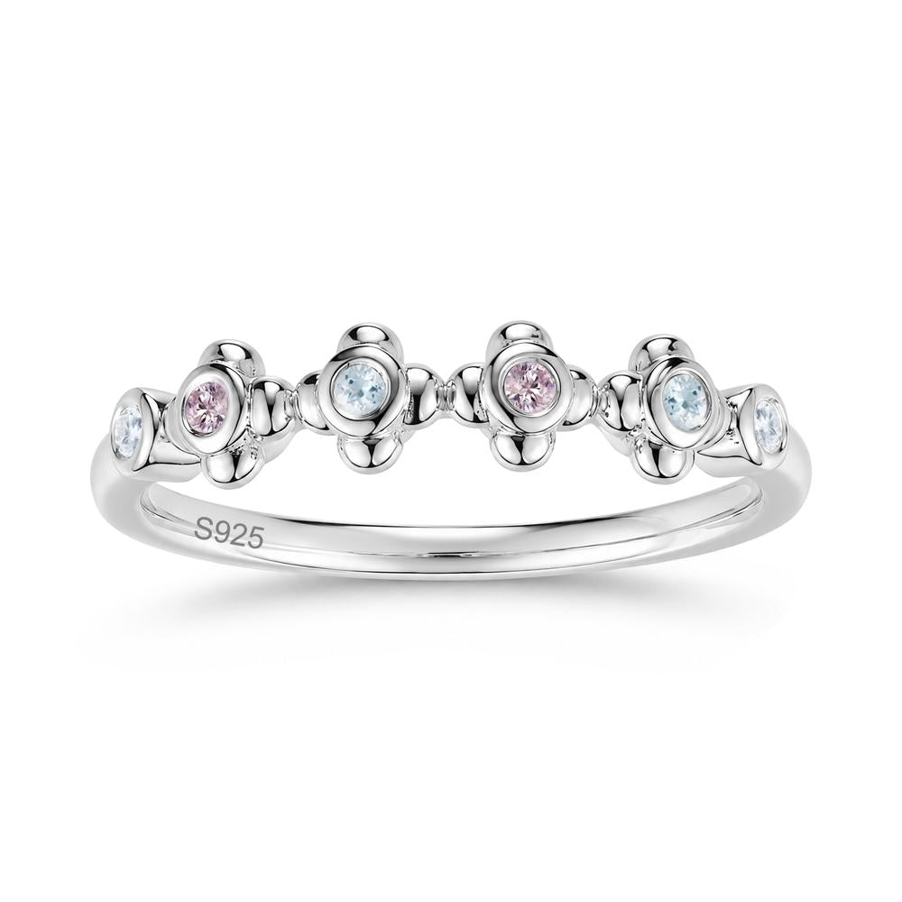 Four Leaf Clover Cubic Zirconia and Ruby and Sapphire Wedding Band Ring - LUO Jewelry #gemstone_Aquamarine and Cubic Zirconia and Pink Cubic Zirconia
