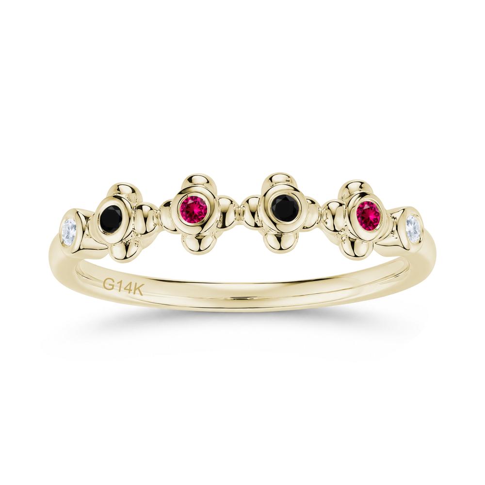 Four Leaf Clover Cubic Zirconia and Ruby and Sapphire Wedding Band Ring - LUO Jewelry #gemstone_Black Spinel and Cubic Zirconia and Ruby