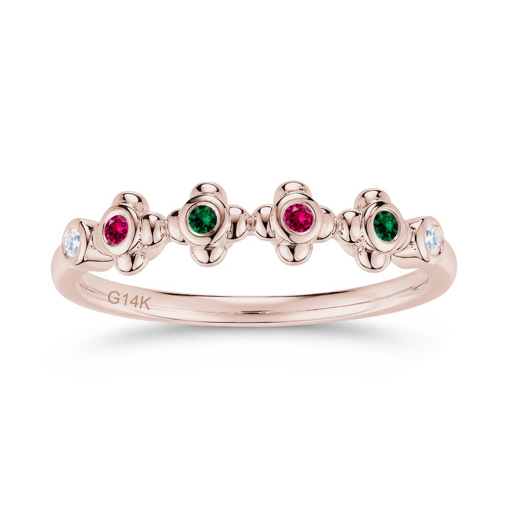 Four Leaf Clover Cubic Zirconia and Ruby and Sapphire Wedding Band Ring - LUO Jewelry #gemstone_Cubic Zirconia and Emerald and Ruby