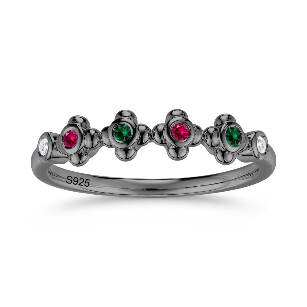 Four Leaf Clover Cubic Zirconia and Ruby and Sapphire Wedding Band Ring - LUO Jewelry #gemstone_Cubic Zirconia and Emerald and Ruby