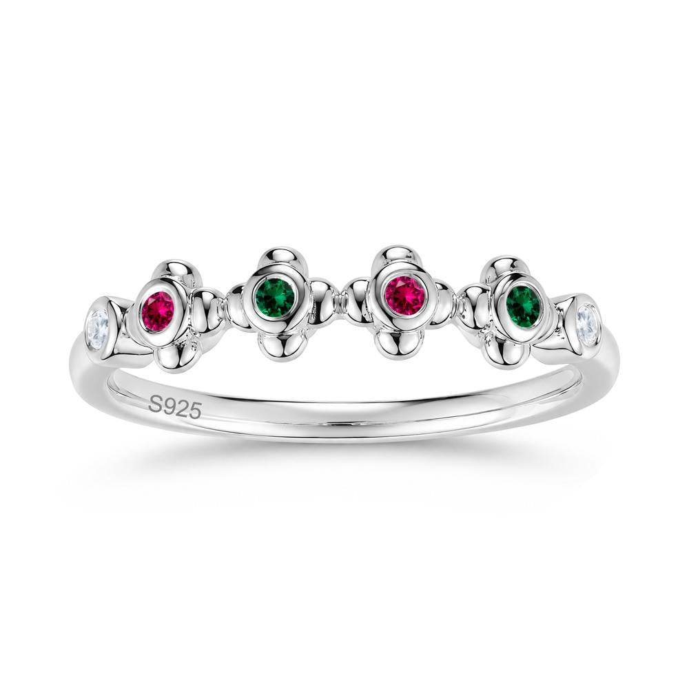 Four Leaf Clover Cubic Zirconia and Ruby and Sapphire Wedding Band Ring - LUO Jewelry #gemstone_Cubic Zirconia and Emerald and Ruby