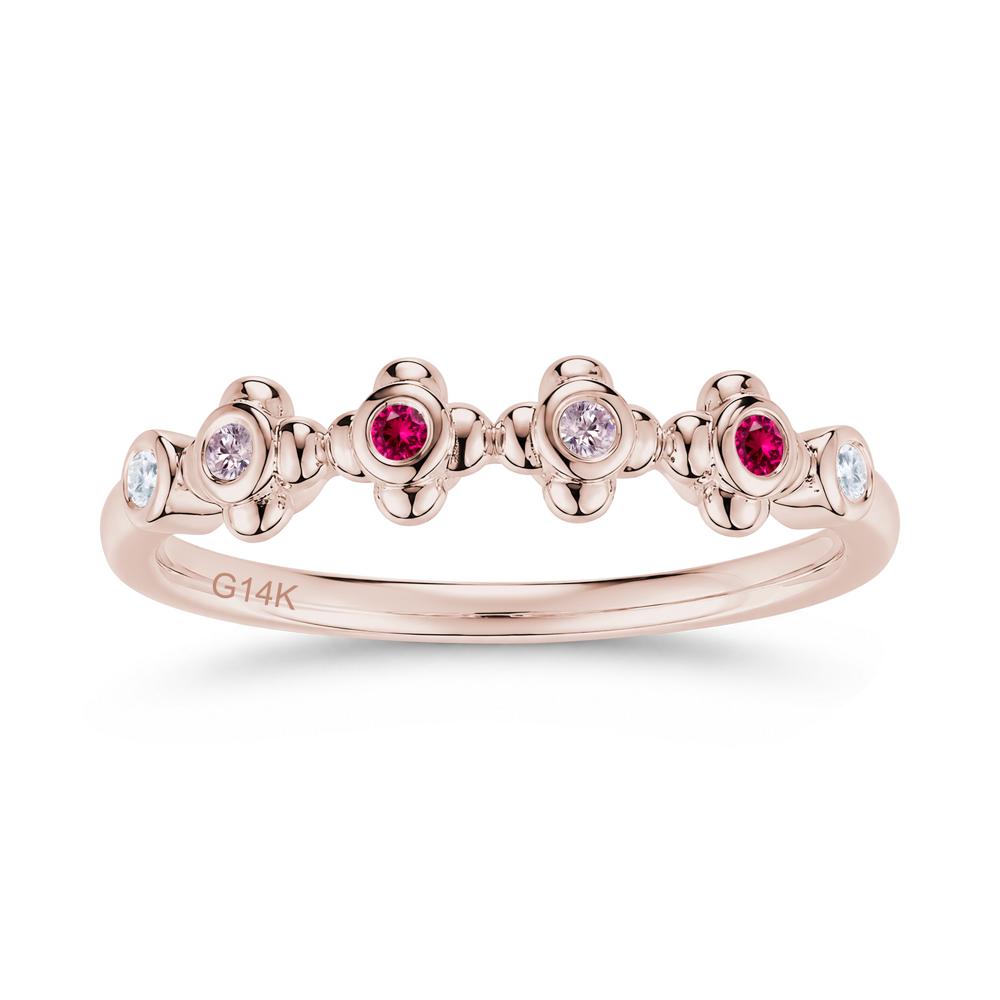 Four Leaf Clover Cubic Zirconia and Ruby and Sapphire Wedding Band Ring - LUO Jewelry #gemstone_Cubic Zirconia and Pink Cubic Zirconia and Ruby