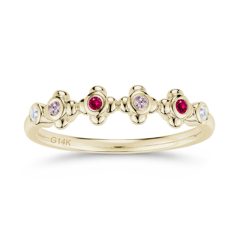 Four Leaf Clover Cubic Zirconia and Ruby and Sapphire Wedding Band Ring - LUO Jewelry #gemstone_Cubic Zirconia and Pink Cubic Zirconia and Ruby