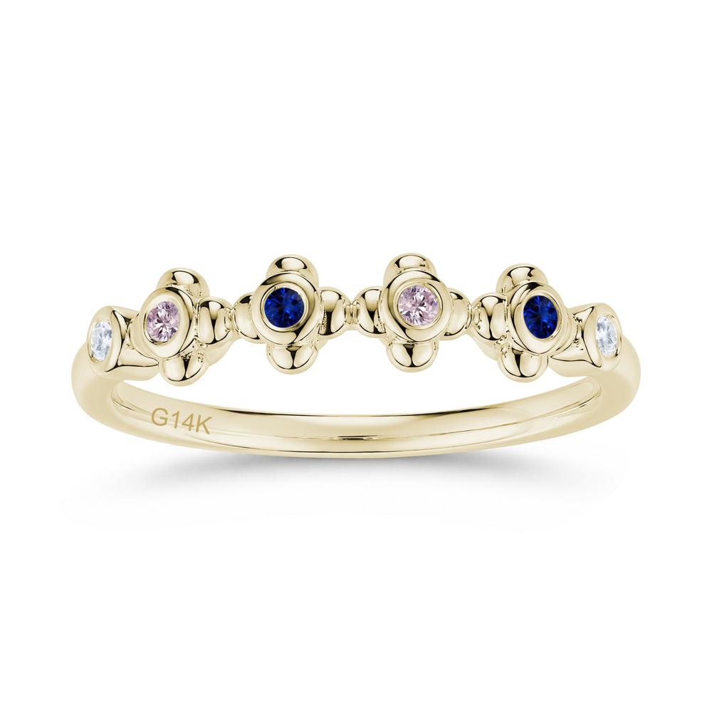 Four Leaf Clover Cubic Zirconia and Ruby and Sapphire Wedding Band Ring - LUO Jewelry #gemstone_Cubic Zirconia and Pink Cubic Zirconia and Sapphire
