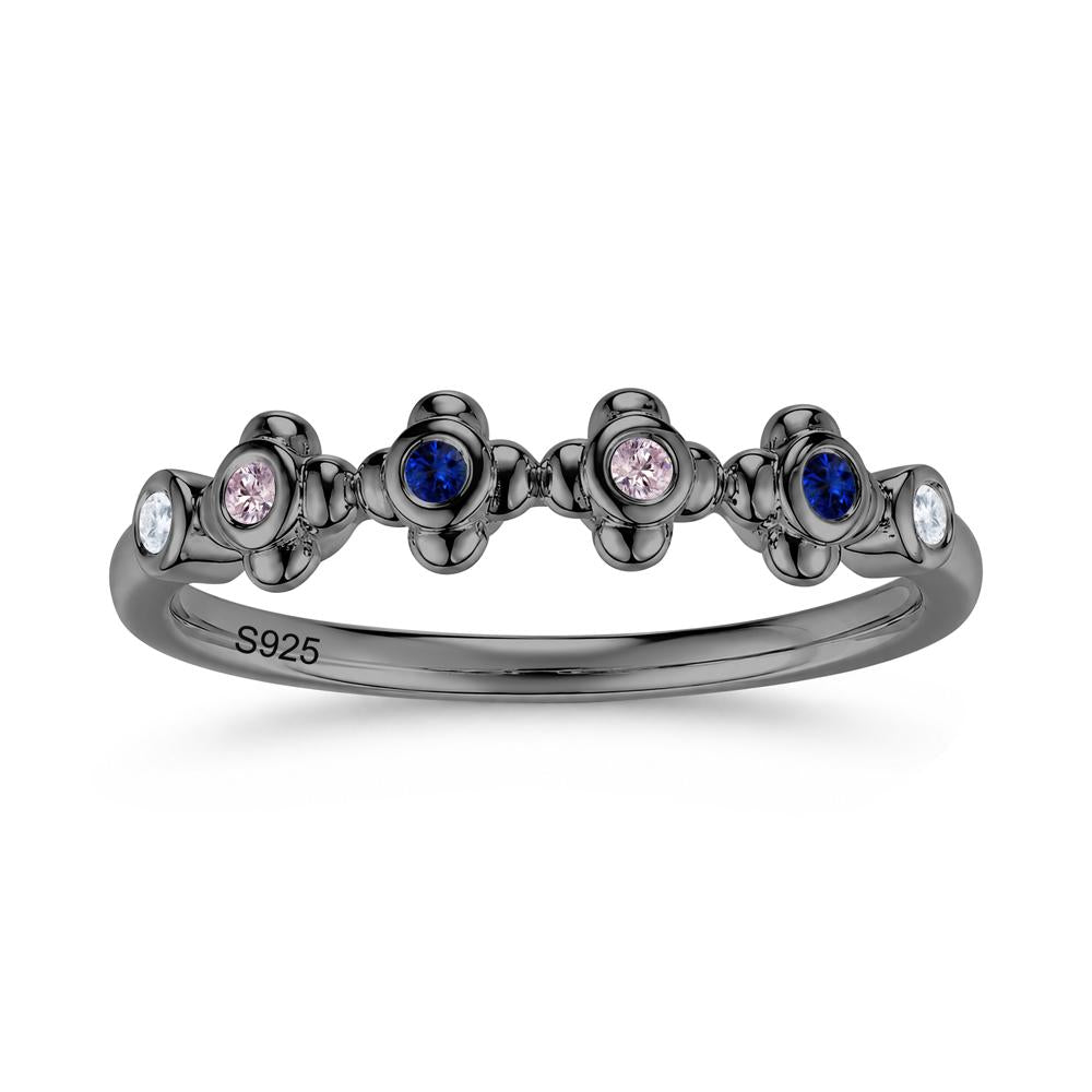 Four Leaf Clover Cubic Zirconia and Ruby and Sapphire Wedding Band Ring - LUO Jewelry #gemstone_Cubic Zirconia and Pink Cubic Zirconia and Sapphire