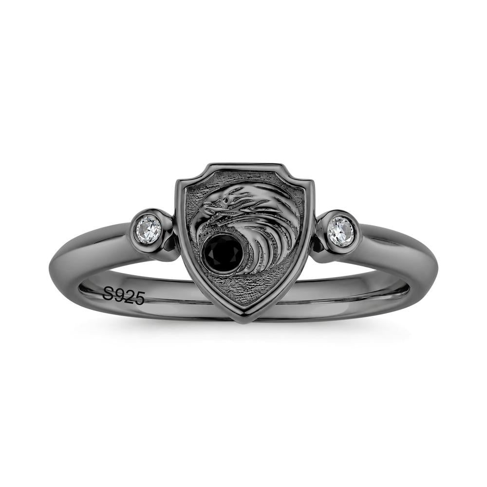 Engraved Eagle Signet Sapphire Ring - LUO Jewelry #gemstone_Black Spinel