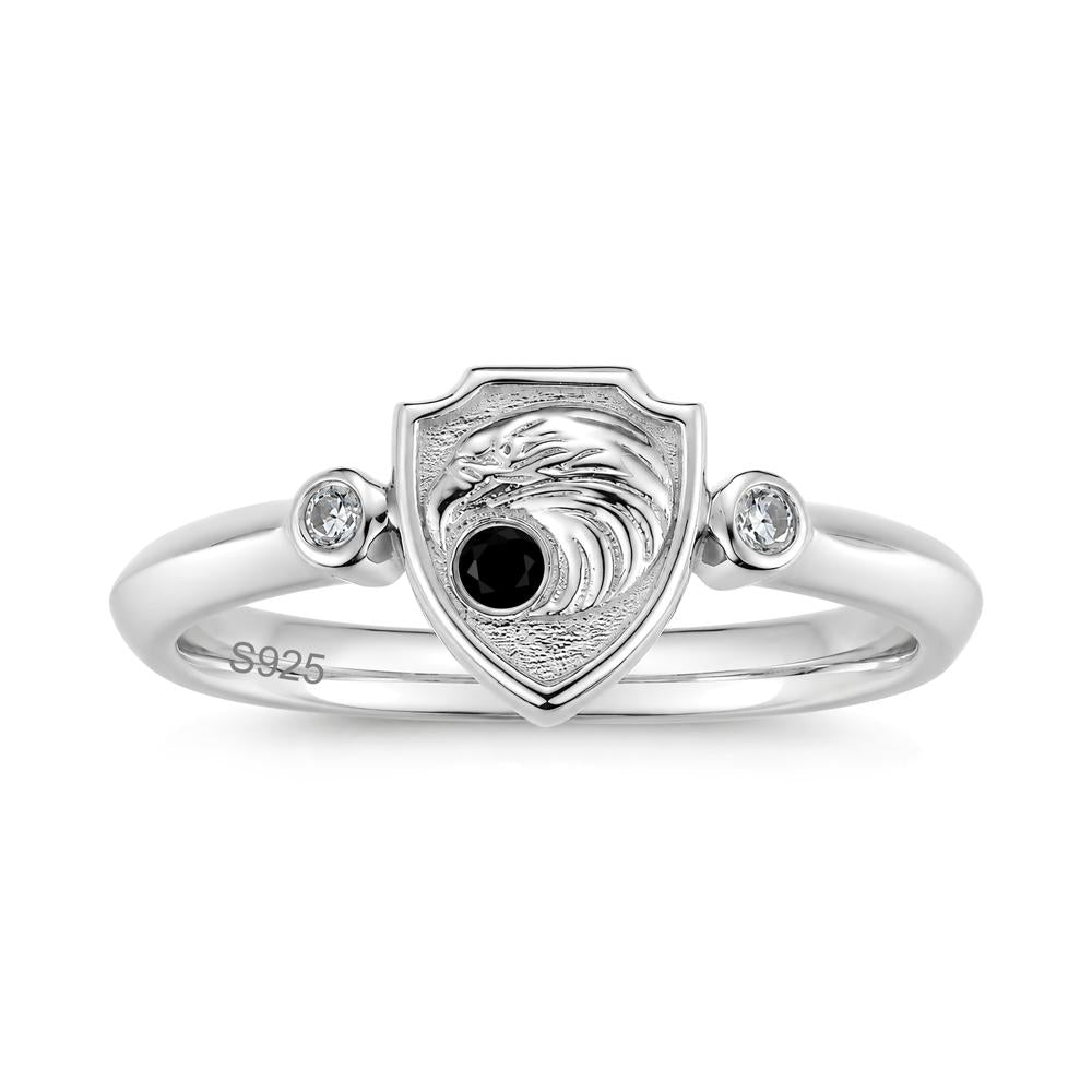Engraved Eagle Signet Sapphire Ring - LUO Jewelry #gemstone_Black Spinel