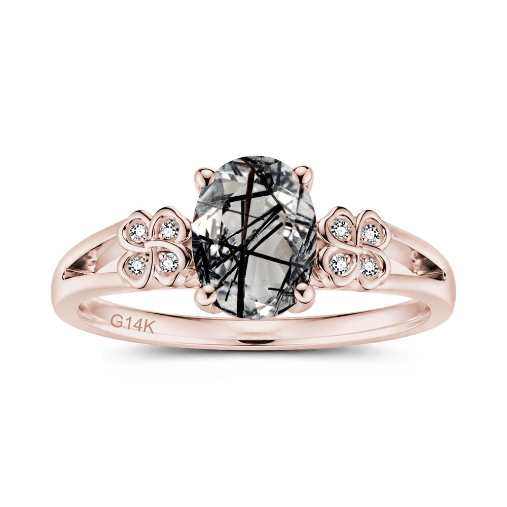 Oval Cut Emerald Leaf Clover Ring - LUO Jewelry #gemstone_Black Rutilated Quartz