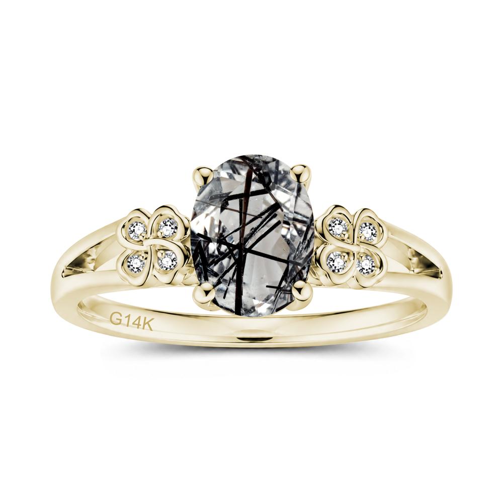 Oval Cut Emerald Leaf Clover Ring - LUO Jewelry #gemstone_Black Rutilated Quartz