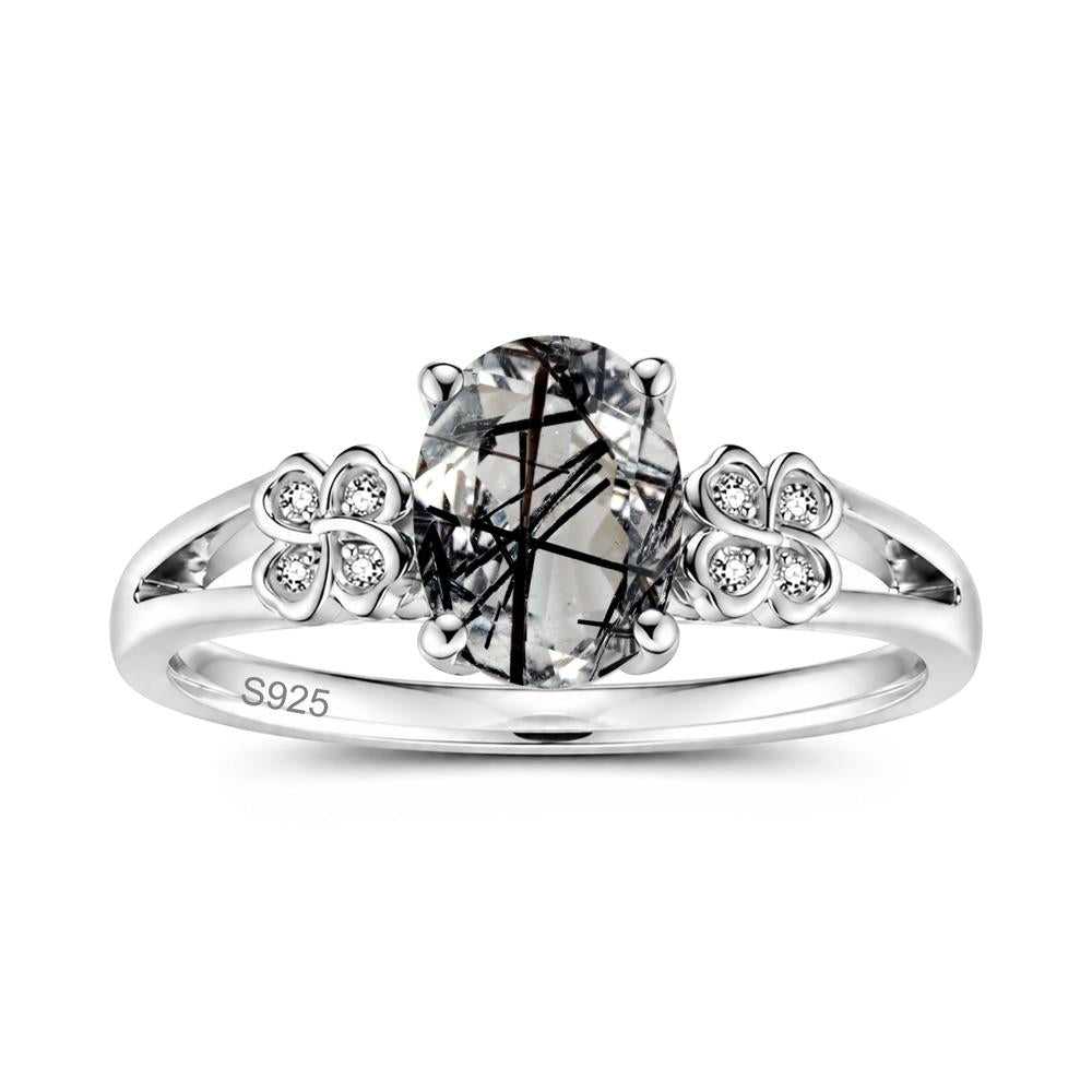 Oval Cut Emerald Leaf Clover Ring - LUO Jewelry #gemstone_Black Rutilated Quartz
