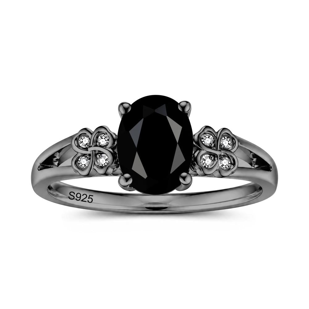 Oval Cut Emerald Leaf Clover Ring - LUO Jewelry #gemstone_Black Spinel