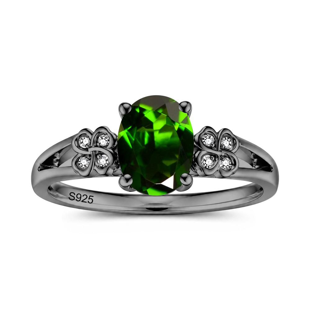 Oval Cut Emerald Leaf Clover Ring - LUO Jewelry #gemstone_Diopside