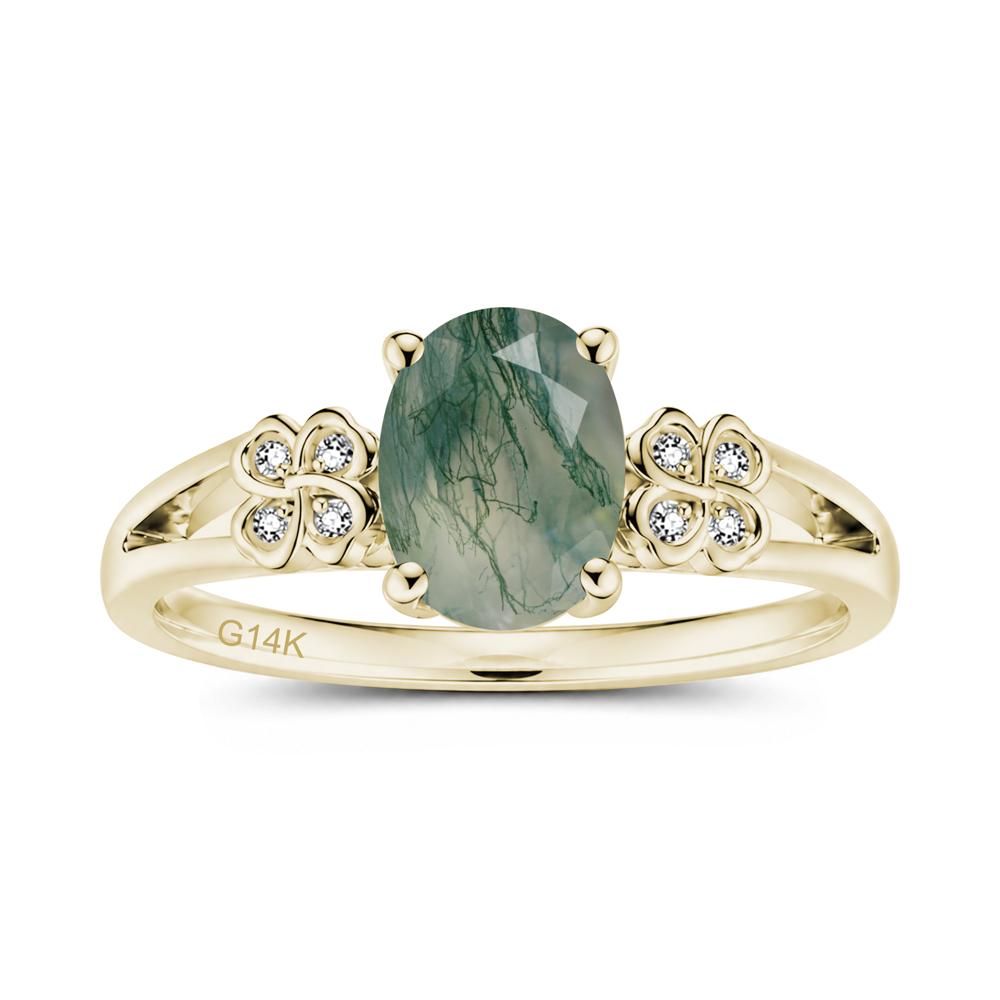 Oval Cut Emerald Leaf Clover Ring - LUO Jewelry #gemstone_Moss Agate