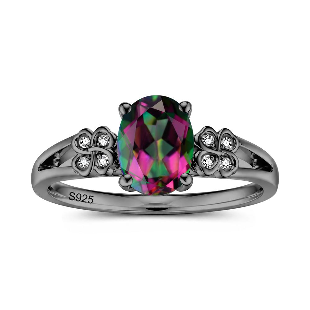 Oval Cut Emerald Leaf Clover Ring - LUO Jewelry #gemstone_Mystic Topaz