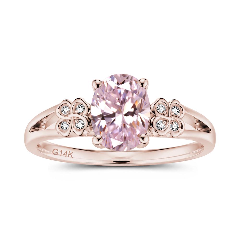 Oval Cut Emerald Leaf Clover Ring - LUO Jewelry #gemstone_Pink Cubic Zirconia