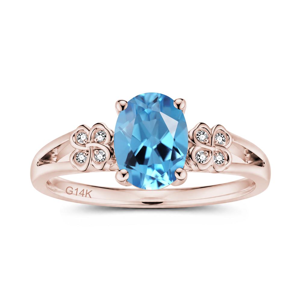 Oval Cut Emerald Leaf Clover Ring - LUO Jewelry #gemstone_Swiss Blue Topaz