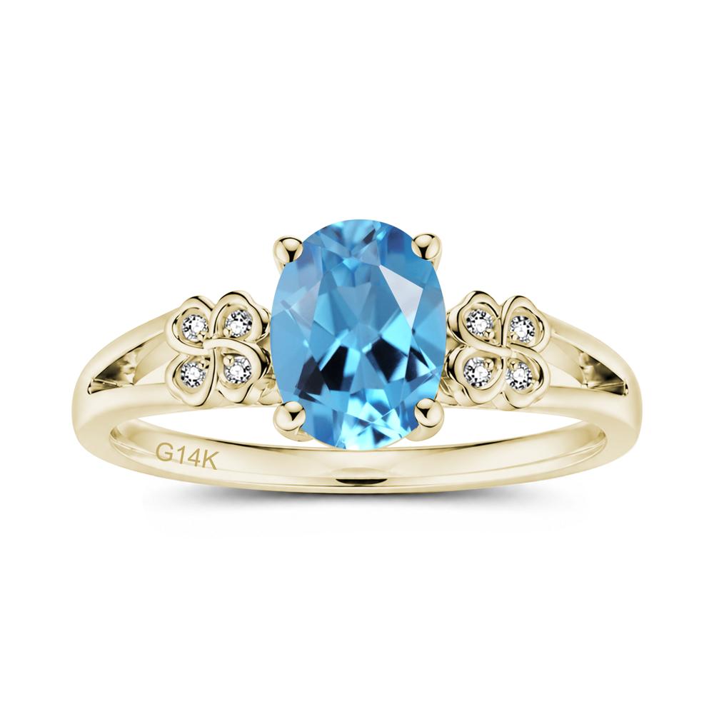 Oval Cut Emerald Leaf Clover Ring - LUO Jewelry #gemstone_Swiss Blue Topaz
