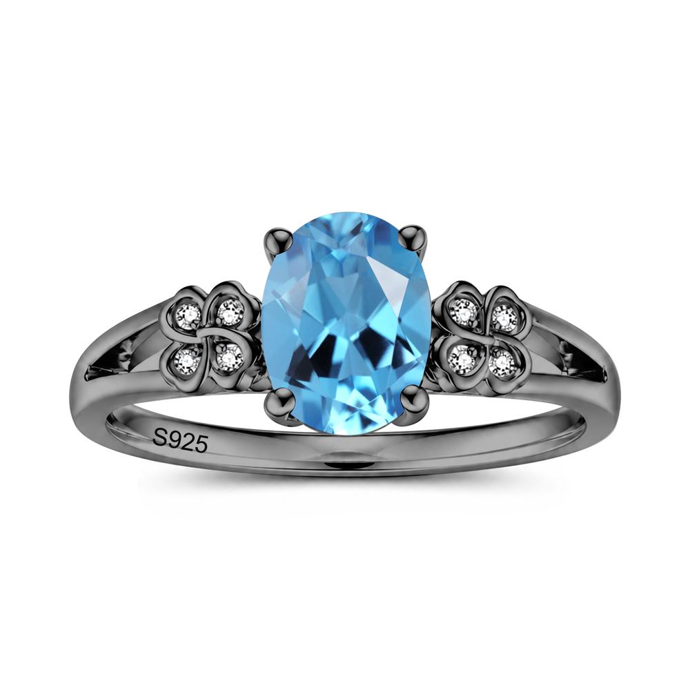 Oval Cut Emerald Leaf Clover Ring - LUO Jewelry #gemstone_Swiss Blue Topaz