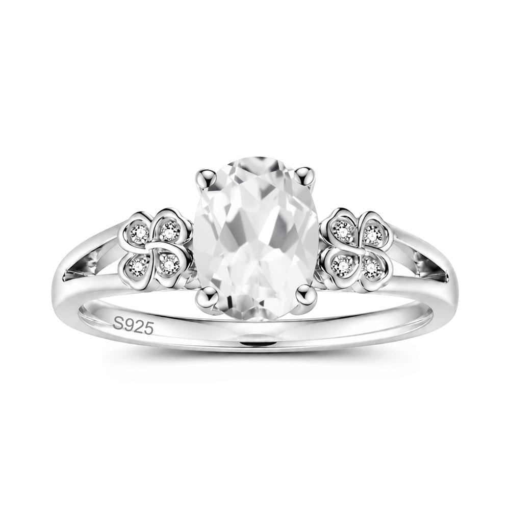 Oval Cut Emerald Leaf Clover Ring - LUO Jewelry #gemstone_White Topaz