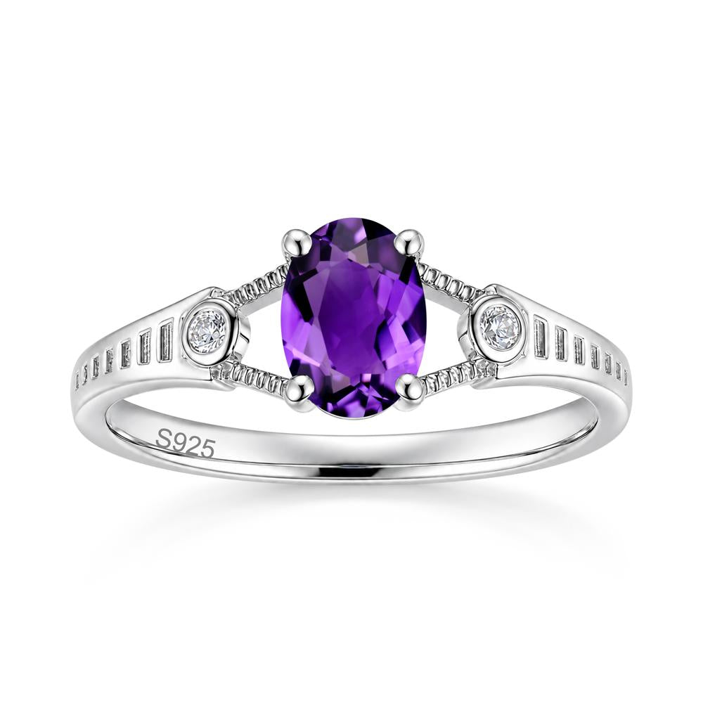 Vintage Oval Cut Sapphire Milgrain Split Ring - LUO Jewelry #gemstone_Amethyst