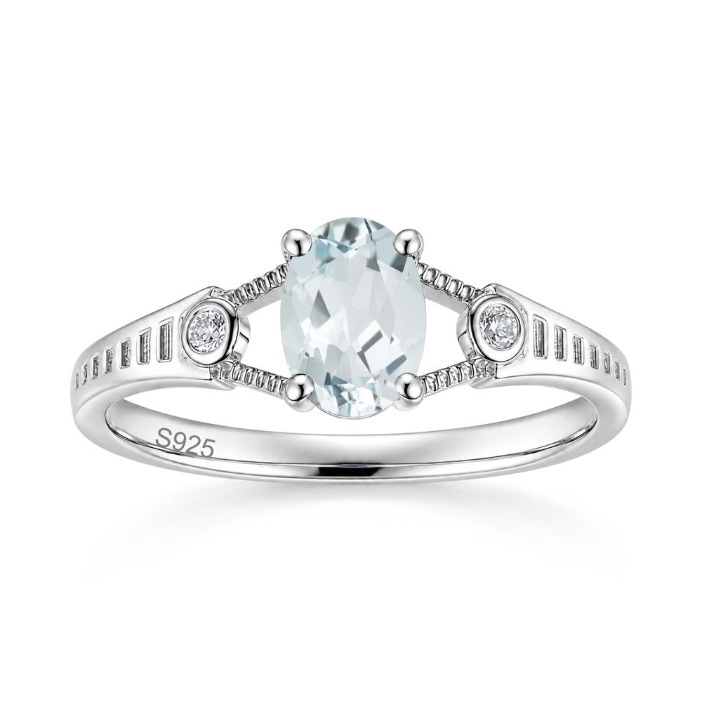Vintage Oval Cut Sapphire Milgrain Split Ring - LUO Jewelry #gemstone_Aquamarine