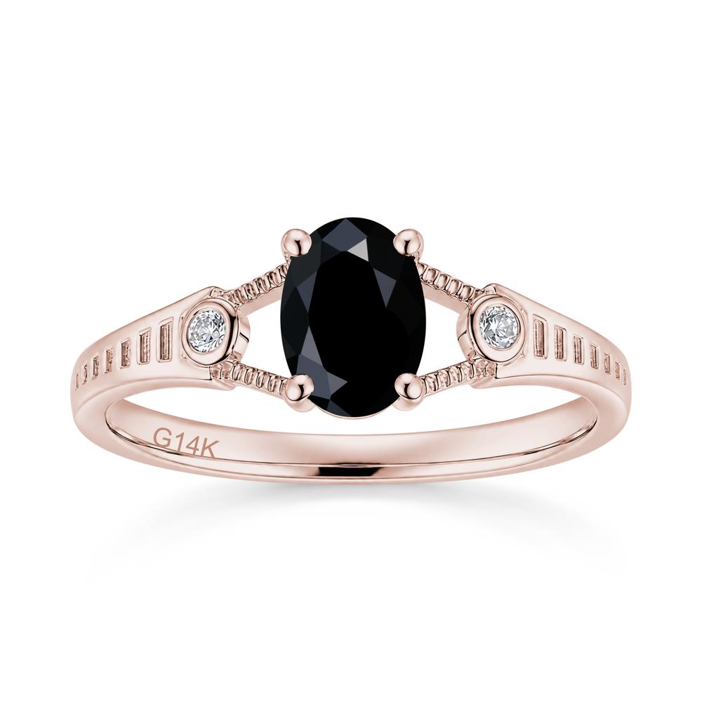 Vintage Oval Cut Sapphire Milgrain Split Ring - LUO Jewelry #gemstone_Black Spinel