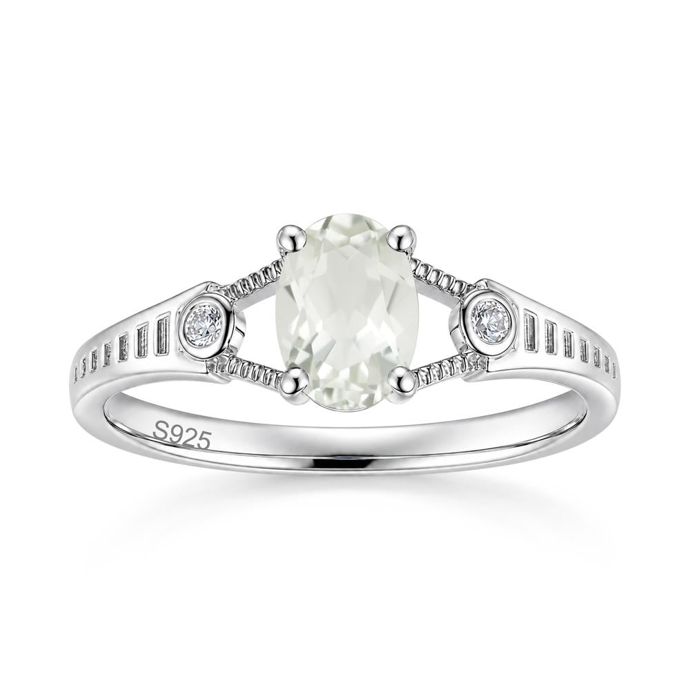 Vintage Oval Cut Sapphire Milgrain Split Ring - LUO Jewelry #gemstone_Green Amethyst