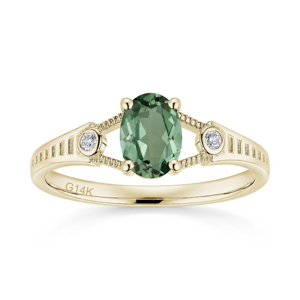Vintage Oval Cut Sapphire Milgrain Split Ring - LUO Jewelry #gemstone_Green Sapphire