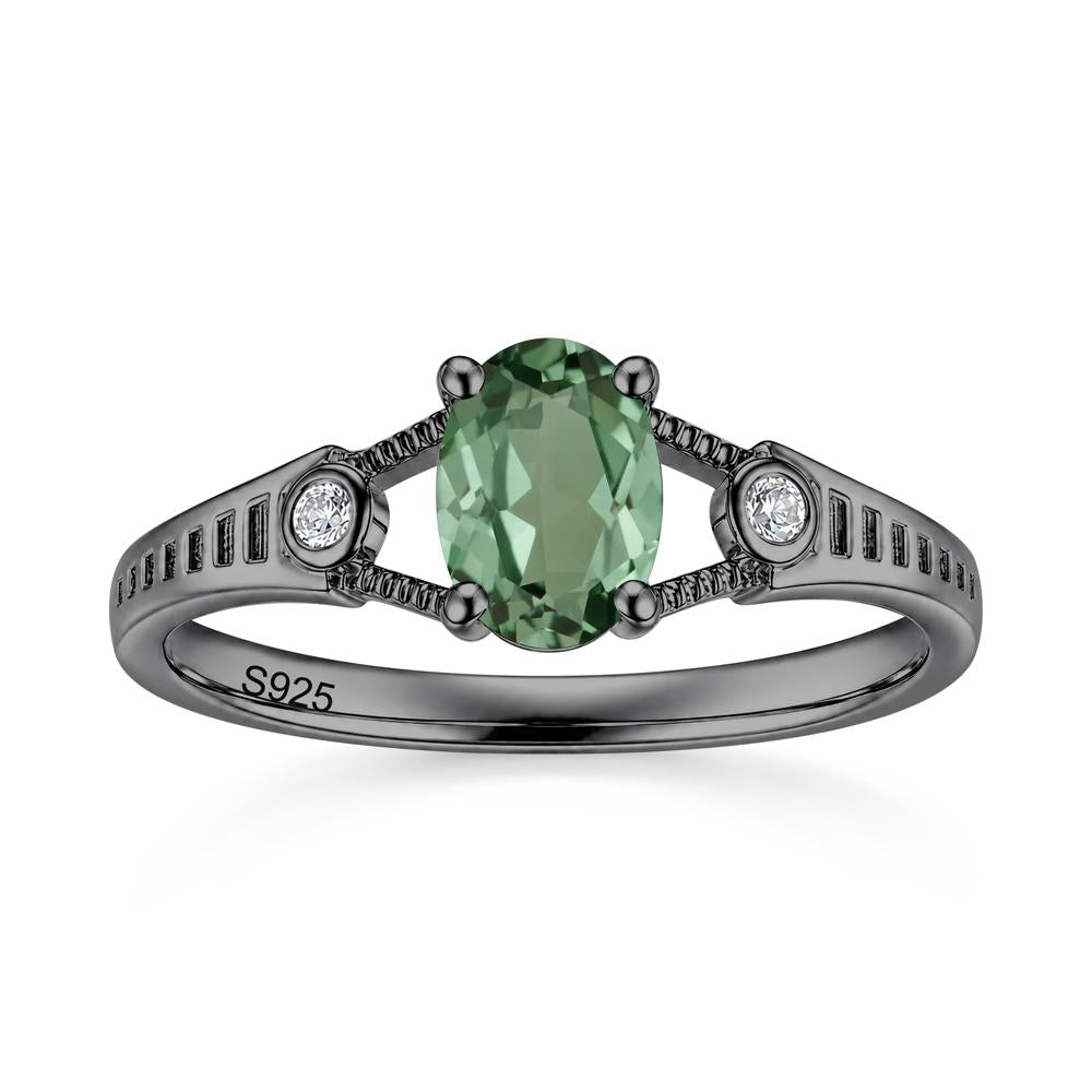 Vintage Oval Cut Sapphire Milgrain Split Ring - LUO Jewelry #gemstone_Green Sapphire