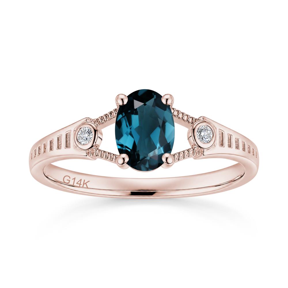 Vintage Oval Cut Sapphire Milgrain Split Ring - LUO Jewelry #gemstone_London Blue Topaz