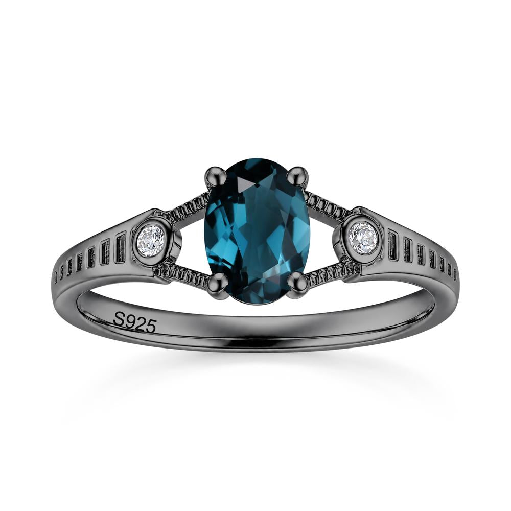 Vintage Oval Cut Sapphire Milgrain Split Ring - LUO Jewelry #gemstone_London Blue Topaz