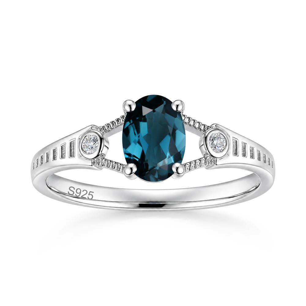 Vintage Oval Cut Sapphire Milgrain Split Ring - LUO Jewelry #gemstone_London Blue Topaz
