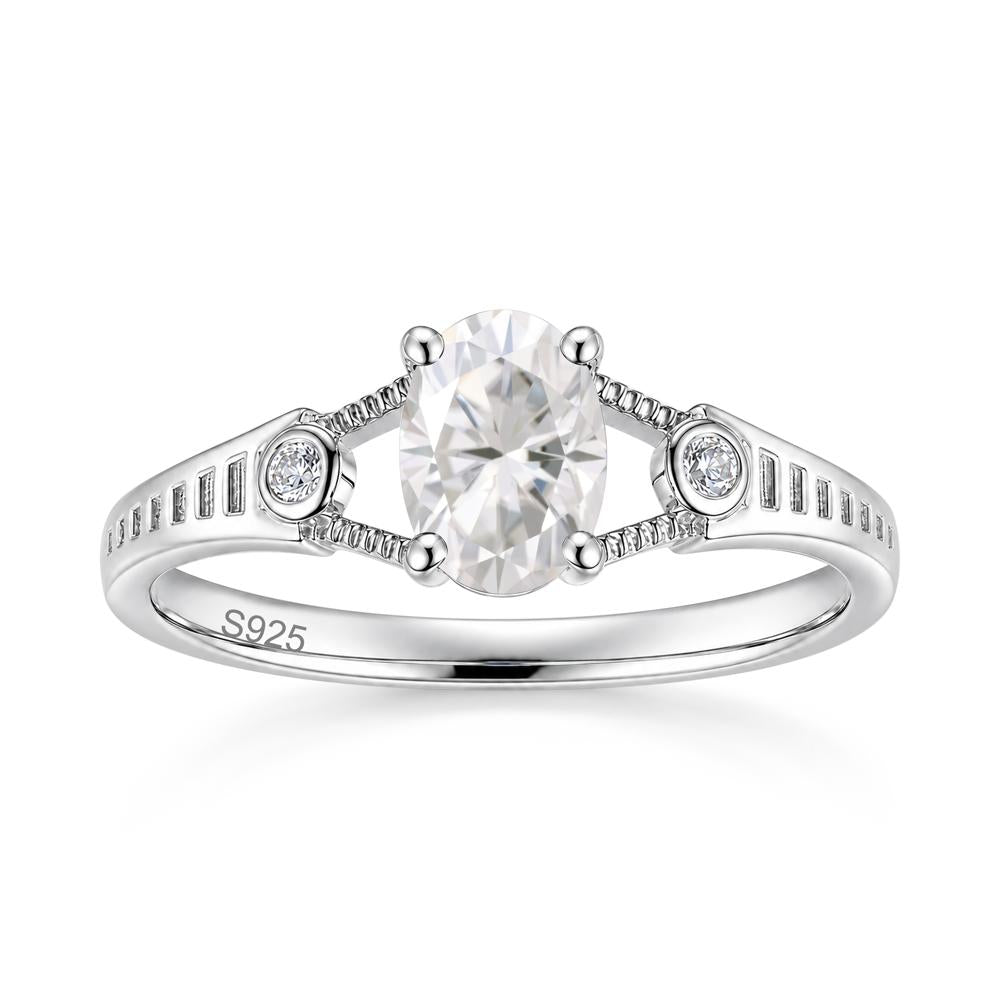 Vintage Oval Cut Sapphire Milgrain Split Ring - LUO Jewelry #gemstone_Moissanite